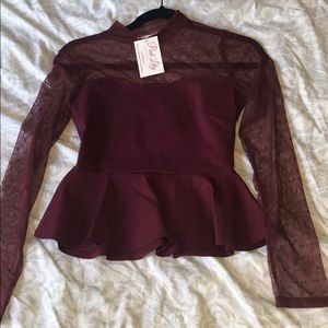 Pink Lily Wine Cropped Blouse